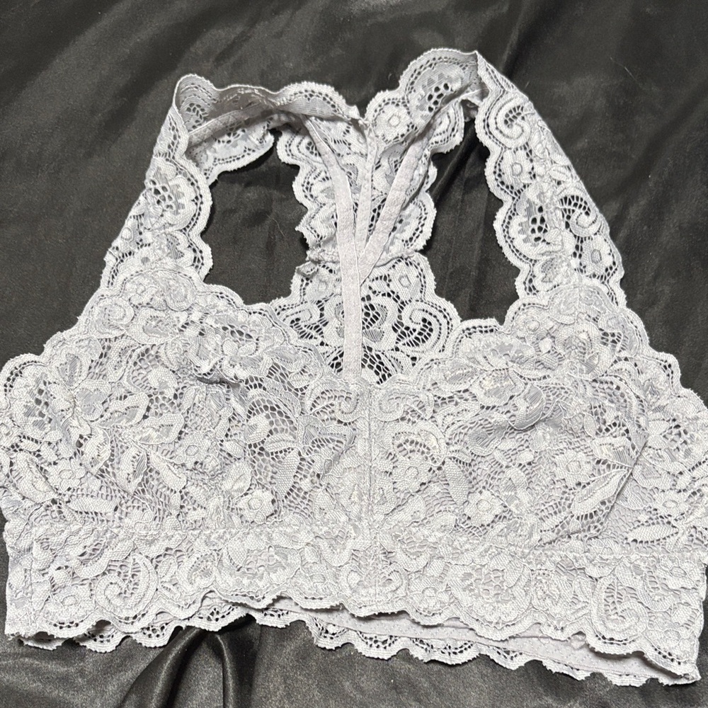Lace Halter Bralette in Light Gray